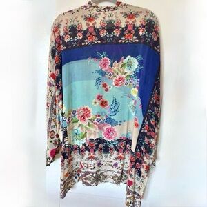 Johnny Was Floral Blue and Cream Blouse